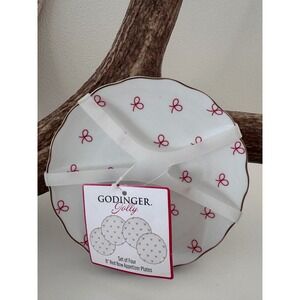 Godinger Jolly Set of 4 Red Bow Appetizer Plates 6 Inch Scalloped Christmas